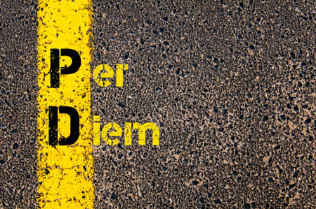 Concept image of Accounting Business Acronym PD Per Diem written over road marking yellow paint...