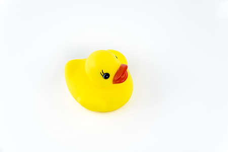 Yellow rubber duck isolated on white background, available copy pasteの写真素材