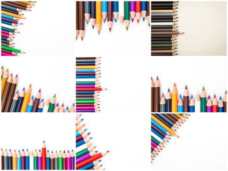 Photo collage of Colouring pencils isolated on white background,education concept image with copy space availableの写真素材