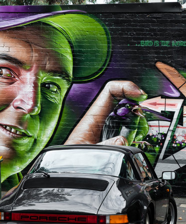 Melbourne, Australia- February 18, 2015: Colorful graffiti artwork as street art by unidentified...