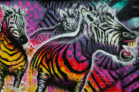 Melbourne, Australia- February 18, 2015: Colorful graffiti artwork as street art by unidentified artist. Melbourne is known as one of the world's great street art capitals and attraction for touristsのeditorial素材