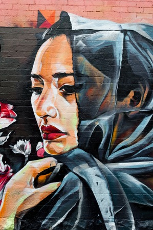 Melbourne, Australia- February 18, 2015: Colorful graffiti artwork as street art by unidentified artist. Melbourne is known as one of the world's great street art capitals and attraction for touristsのeditorial素材