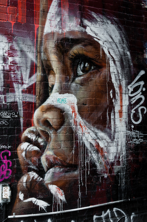 Melbourne, Australia- February 18, 2015: Colorful graffiti artwork as street art by unidentified artist. Melbourne is known as one of the world's great street art capitals and attraction for touristsのeditorial素材