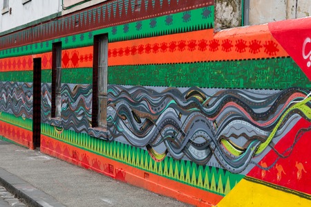 Melbourne, Australia- February 18, 2015: Colorful graffiti artwork as street art by unidentified artist. Melbourne is known as one of the world's great street art capitals and attraction for touristsのeditorial素材