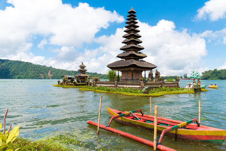 Bali, Indonesia - April 30, 2017 : Pura Ulun Danu Bratan is a complex of traditional Balinese water temple and garden on the shores of Lake Bratan in the mountains near Bedugulon, Bali, Indonesiaのeditorial素材