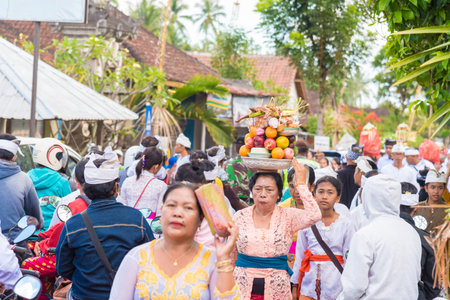 Bali, Indonesia - May 1, 2017: Religious procession at Pura Besakih, the most important, the largest...