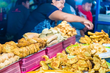 Bali, Indonesia - May 8, 2017 : Gianyar Night Market is a top destination for hungry locals and tourists, offering a large variety of traditional balinese food in Gianyar province, Bali, Indonesiaのeditorial素材