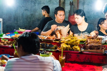 Bali, Indonesia - May 8, 2017 : Gianyar Night Market is a top destination for hungry locals and tourists, offering a large variety of traditional balinese food in Gianyar province, Bali, Indonesiaのeditorial素材