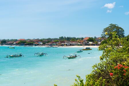 Bali, Indonesia - May 11, 2017: Lembongan tropical island is a main popular balinese attraction, famous for the clear, aqua blue water and activities like diving and snorkelling in Bali, Indonesia.のeditorial素材
