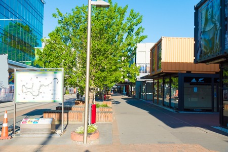 Christchurch, New Zealand - October 31, 2017 : Shopping area made from shipping containers is reopened after the major 2011 earthquake in Christchurch, New Zealand.のeditorial素材