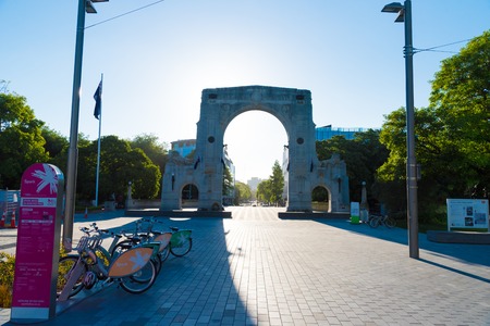 Christchurch, New Zealand - October 31, 2017 :The Bridge of Remembrance war memorial in Christchurch downtown, New Zealand.のeditorial素材