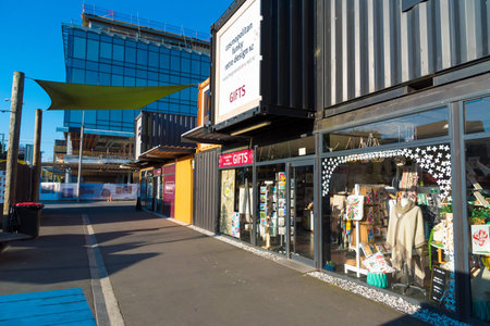 Christchurch, New Zealand - October 31, 2017 : Shopping area made from shipping containers is...
