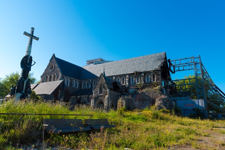 Christchurch, New Zealand - October 31, 2017 : Ruins of Anglican Cathedral, a symbol of Christchurch,located in the Cathedral Square which has been badly damaged in the February 2011 earthquake.のeditorial素材