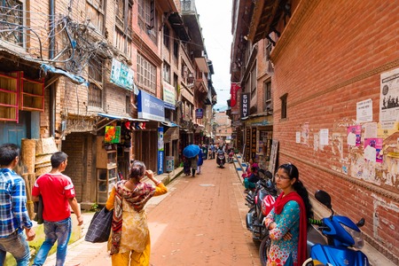 Bhaktapur, Nepal - July 16, 2018 : Traditional architecture in Bhatktapur city, famous for the best-preserved palace courtyards and old city center in Nepal, is also a UNESCO World Heritage Siteのeditorial素材