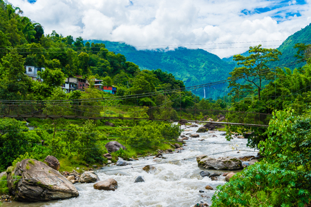 Annapurna Conservation Area, Nepal - July 18, 2018 : Nature view in Annapurna Conservation Area, a hotspot destination for mountaineers and Nepal's largest protected area.のeditorial素材