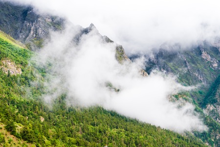 Nature view in Annapurna Conservation Area, a hotspot destination for mountaineers and Nepal's largest protected area.の写真素材