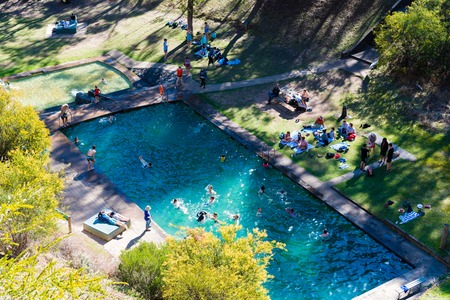 Kosciuszko National Park, NSW, Australia - September 30, 2018 : Yarrangobilly Caves' thermal pool is fed by a natural spring in Yarrangobilly area, Kosciuszko National Park, NSW, Australiaのeditorial素材