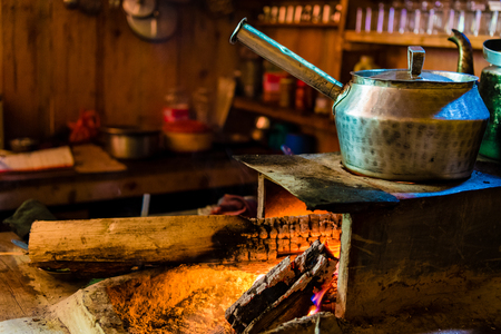 Annapurna Conservation Area, Nepal - July 19, 2018 : Food preparation at local restaurant lodge on the Annapurna trekking circuit, a hotspot destination for mountaineers and largest protected areaのeditorial素材