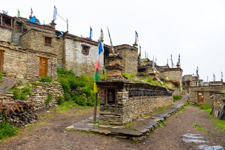 Nar village, Annapurna Conservation Area, Nepal - July 22, 2018 : Traditional architecture in the ancient Tibetan Nar village, Annapurna Conservation Area, Nepalのeditorial素材