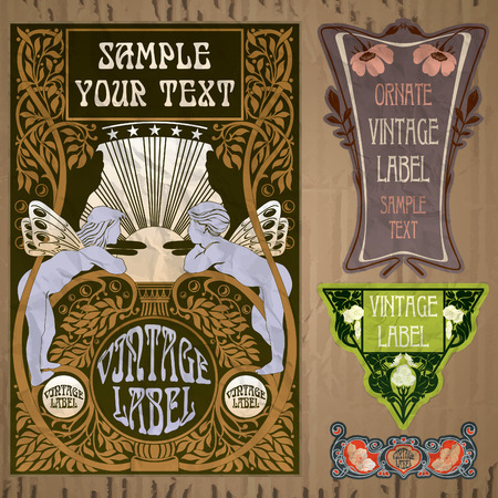 vintage items  label art nouveauのイラスト素材