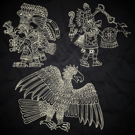 Mexico and Peru native art in black and whiteのイラスト素材