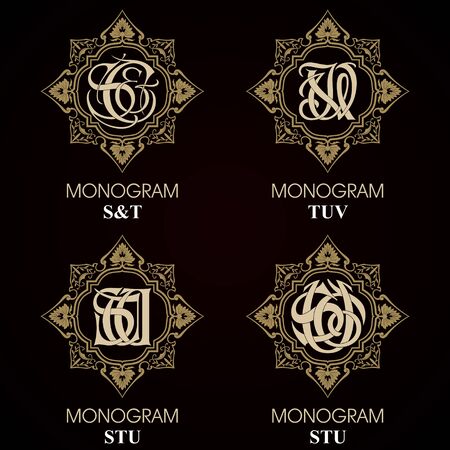 Vintage Monograms - 4 sets - monograms seriesのイラスト素材