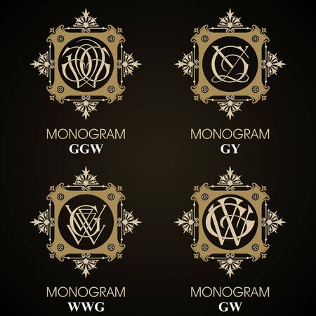 Vintage Monograms - 4 sets - monograms seriesのイラスト素材