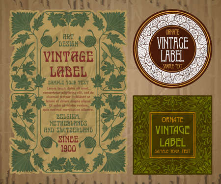 vector vintage items: label art nouveauのイラスト素材