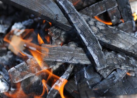 hot coals in the fireの写真素材
