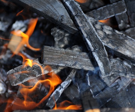 hot coals in the fireの写真素材