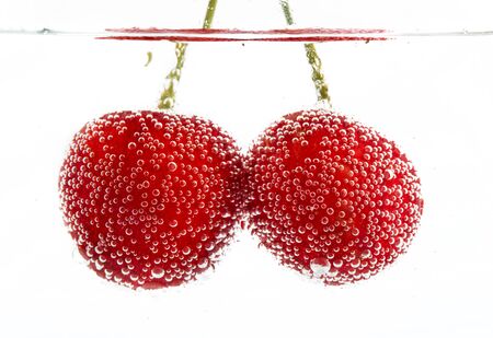 cherries in waterの写真素材
