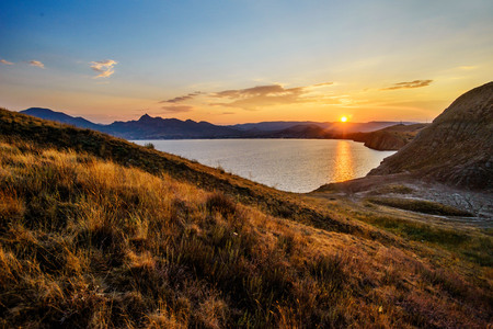 mountain and sea landscapeの写真素材