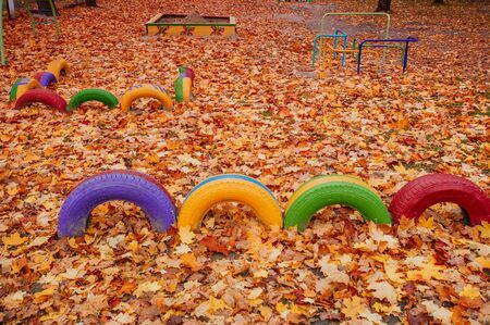 colored playground near the kindergartenの写真素材