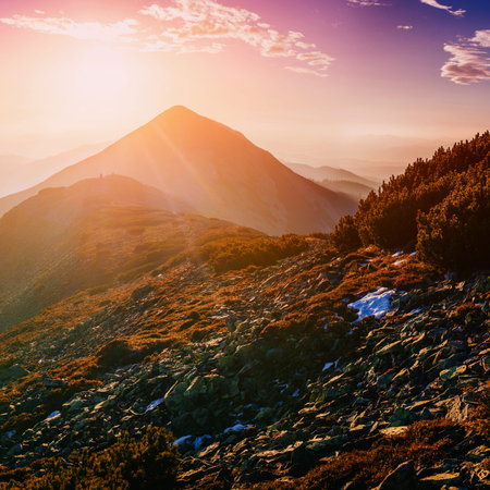 magic sunset in the mountains