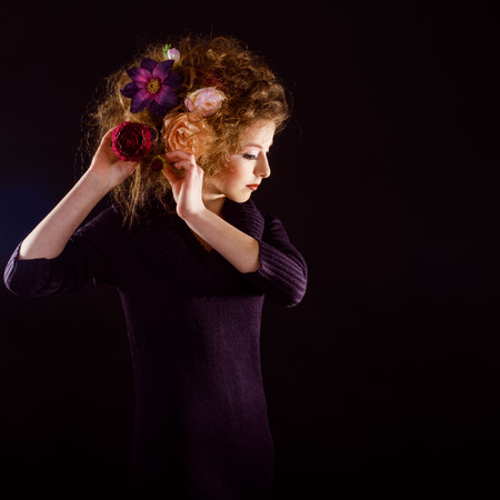 girl with curly hairの写真素材