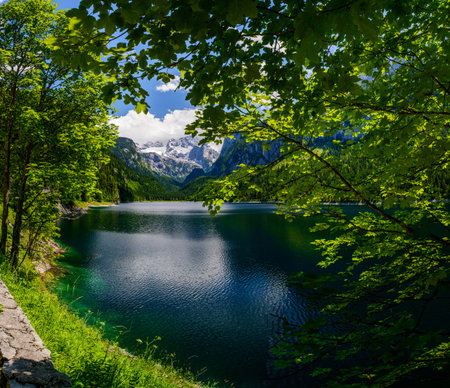 lake between mountains