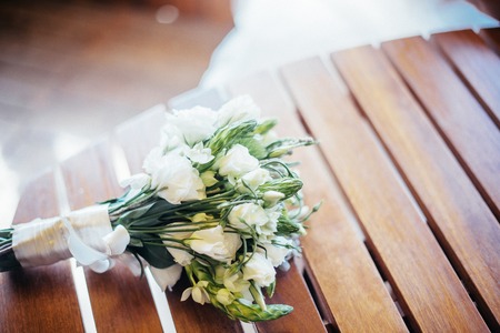 Beautiful white wedding bouquetの写真素材