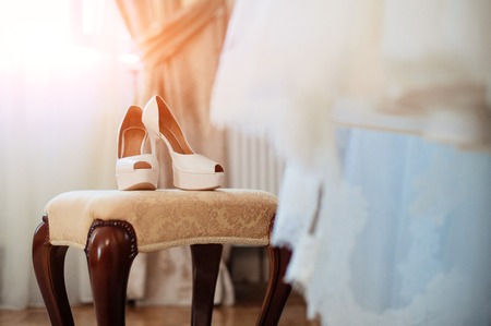 Elegant and stylish bridal shoes.の写真素材