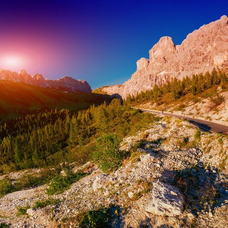 Rocky Mountains at sunset.Dolomite Alps, Italyの写真素材