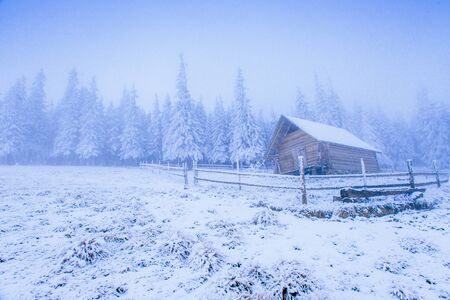 sunset in the winter mountainsの写真素材