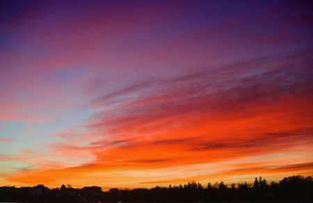 Colorful sunset over the mountain hills