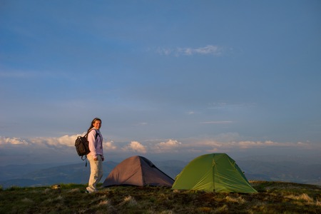 Woman wild campingの写真素材