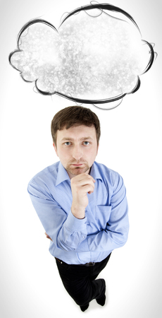 The guy thinks, top viewの写真素材