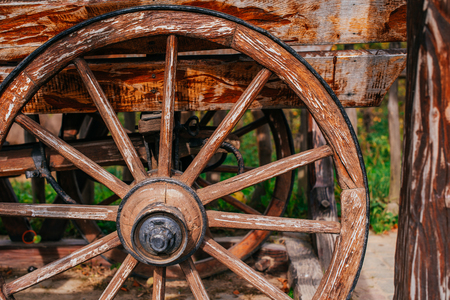 wooden wheel cartの写真素材