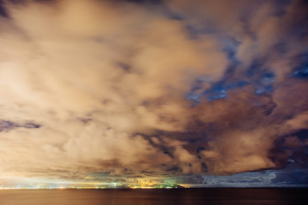 Night starry sky. Cloudyの写真素材