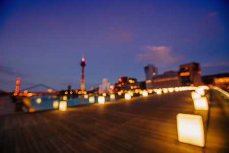 Night city landscape Dyusildorf. Media harbor. Germany.Natural bの写真素材