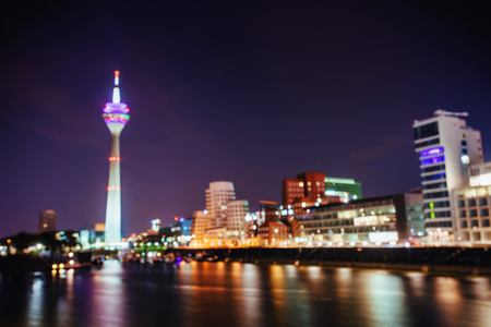 Night city landscape Dyusildorf. Media harbor. Germany.Natural bの写真素材