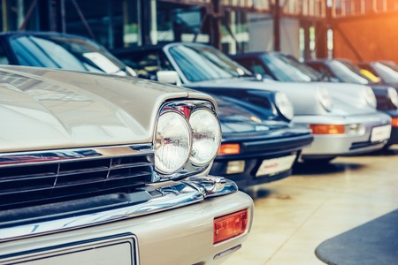 retro car stand inside the exhibitionの写真素材