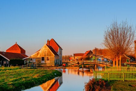 wooden houses by the river.の写真素材
