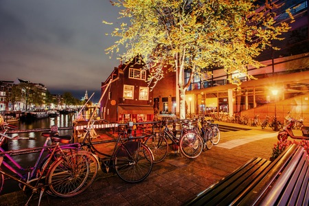 Beautiful calm night view of Amsterdam cityの写真素材